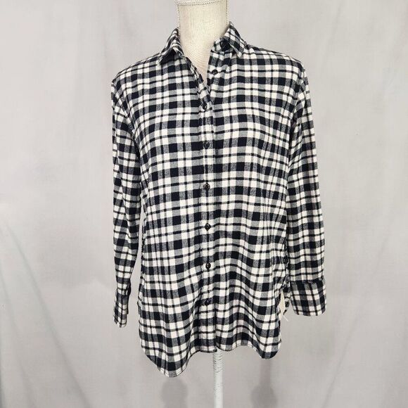 Madewell Flannel Shirt Womens Size XXS Black Plaid Button Front and Sides Hi Low - Picture 1 of 8